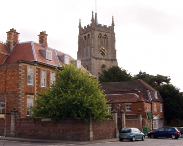 Brownston House with St. Mary's Church behind it.